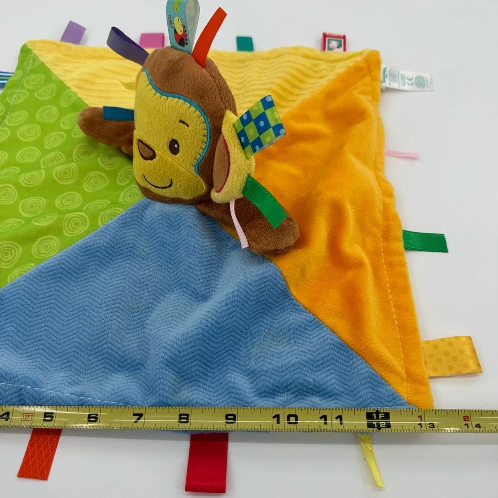 Taggies Patchkin Security Blanket Sensory Plush Multicolor Brown Monkey Toy‎